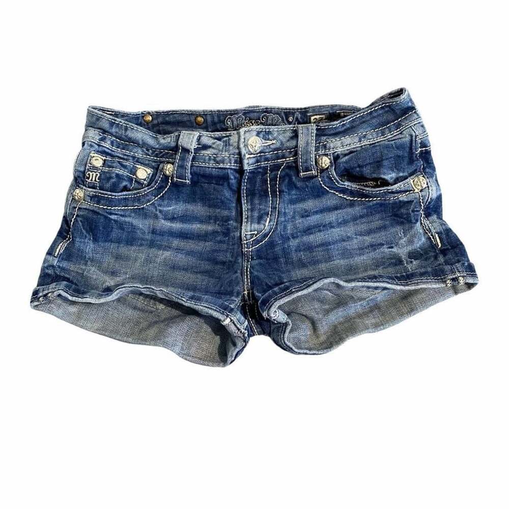 Miss Me Denim Shorts Size 27 Blue Embellished Low Rise Cut Off Denim